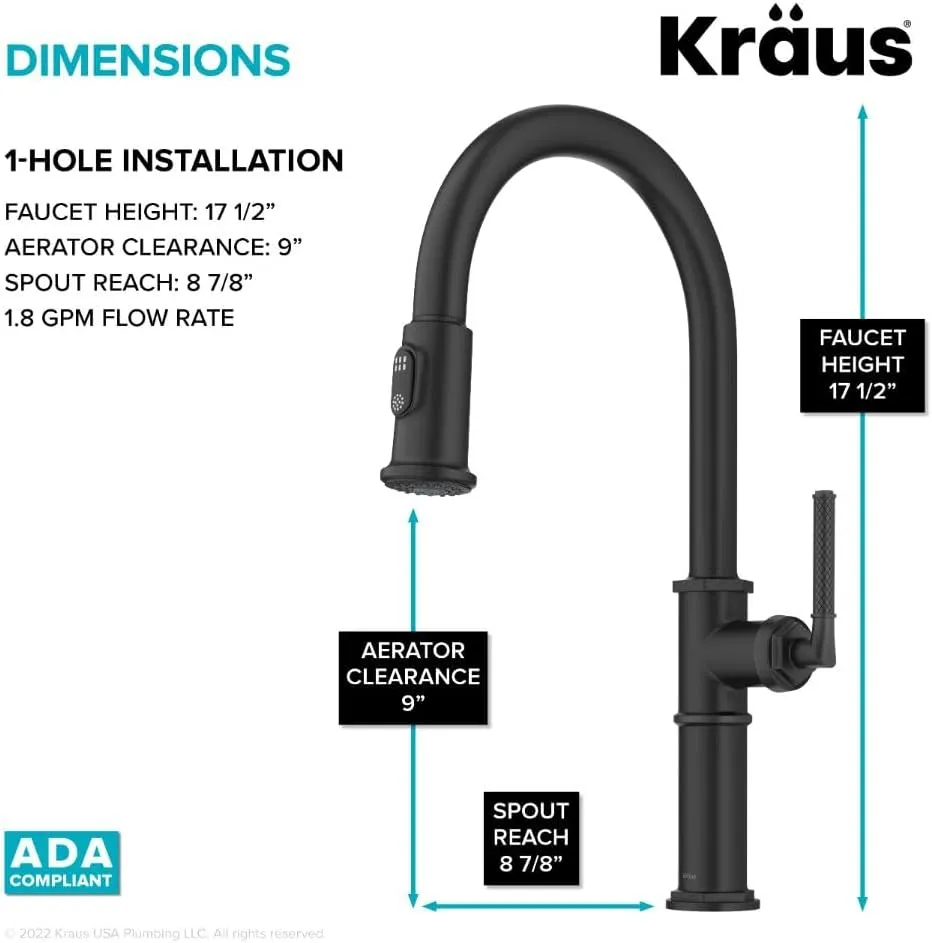 KRAUS Allyn Traditional Industrial Pull-Down Single Handle Kitchen Faucet in Matte Black, KPF-4100MB