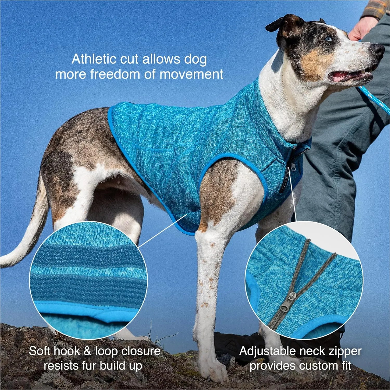 Kurgo Core Dog Sweater, Knit Dog Sweater with Fleece Lining, Cold Weather Pet Jacket, Zipper Opening for Harness, Adjustable Neck, Year-Round Sweater for Large Dogs (Heather Red, Large)