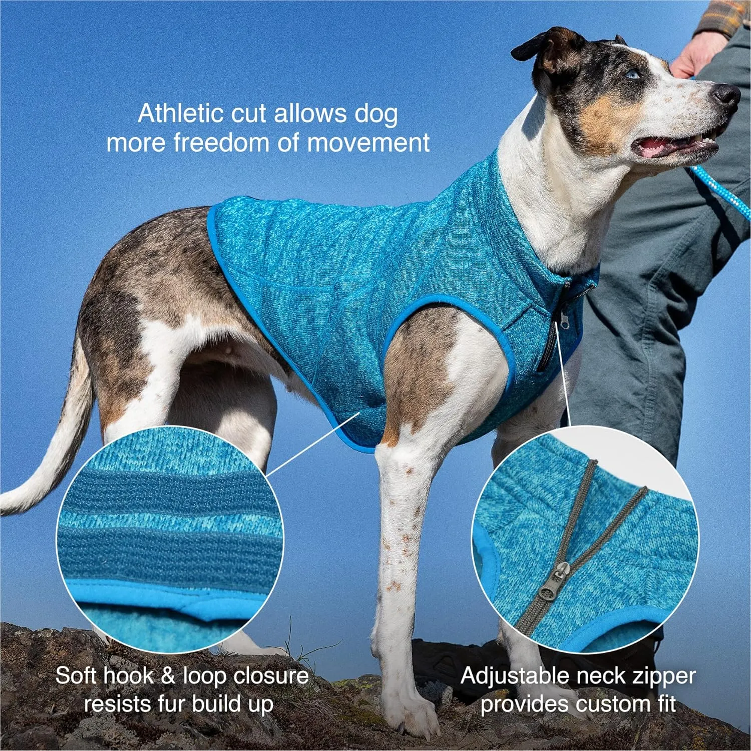 Kurgo Core Dog Sweater, Knit Dog Sweater with Fleece Lining, Cold Weather Pet Jacket, Zipper Opening for Harness, Adjustable Neck, Year-Round Sweater for Small Dogs (Heather Violet, X-Small)