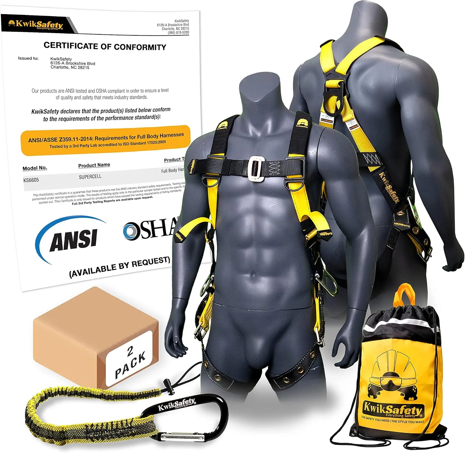 KwikSafety - Charlotte, NC - SUPERCELL Safety Harness [2 PACK] Premium Shoulder Padding ANSI OSHA Full Body Fall Protection Work Equipment Construction Tower Climbing Roofing Forklift Aerial Boom Lift