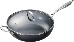 Kyocera CFP32W BK Ceramic Coated Nonstick 12.5- inch Wok with Tempered Glass Lid