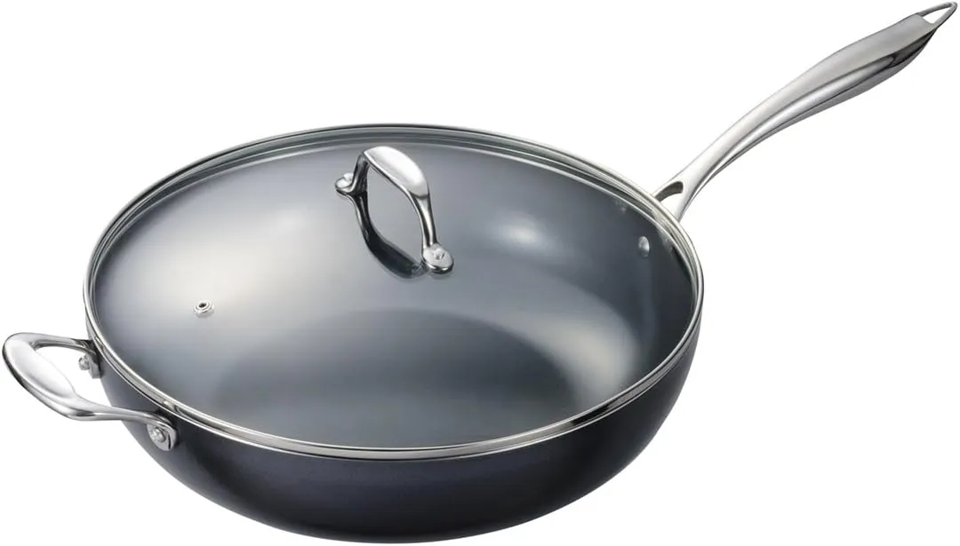 Kyocera CFP32W BK Ceramic Coated Nonstick 12.5- inch Wok with Tempered Glass Lid