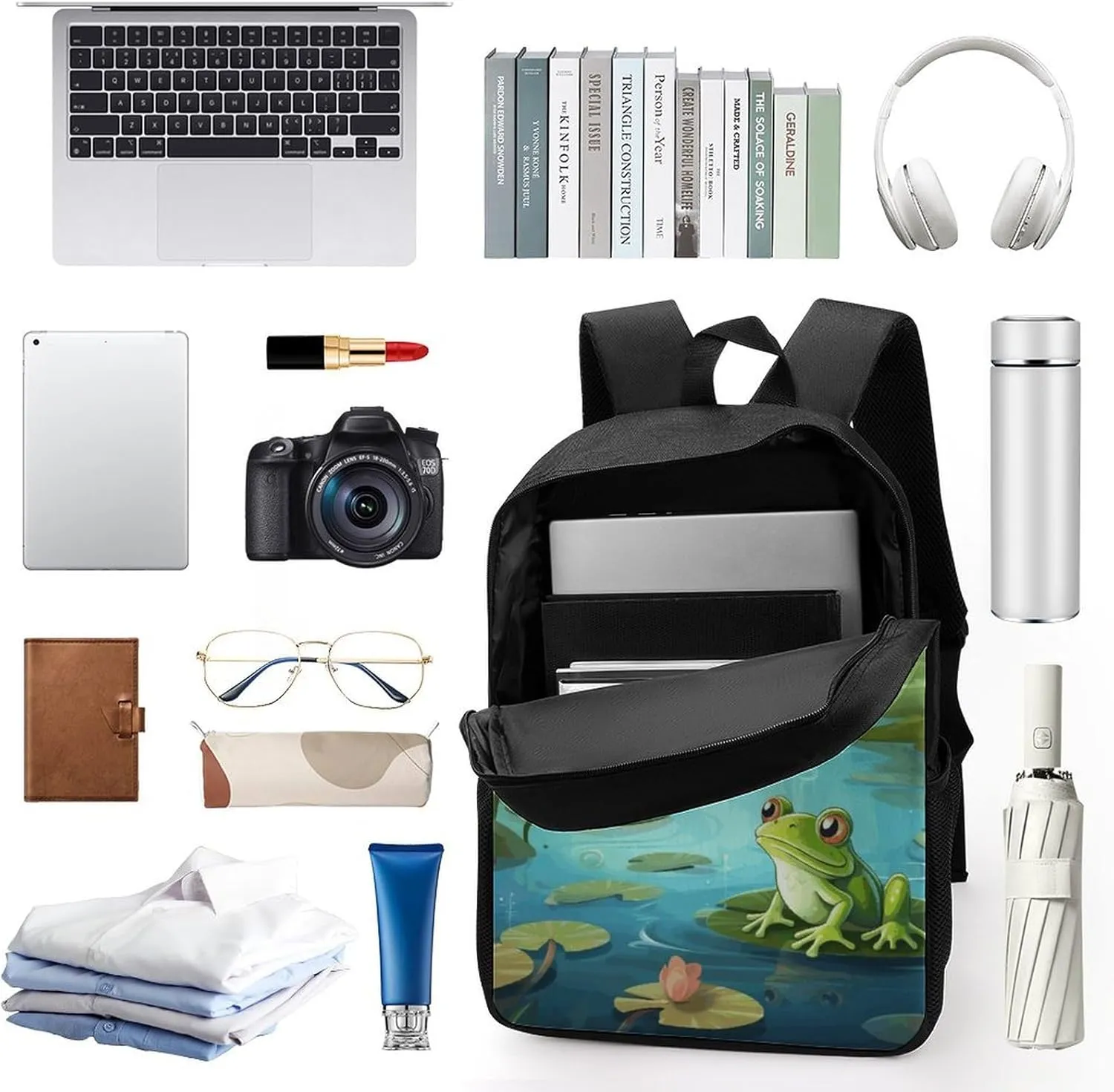 Laptop Backpack for Men 17 Inch Frog in A Pond Work Casual Backpack Lightweight Travel Shoulder Bag