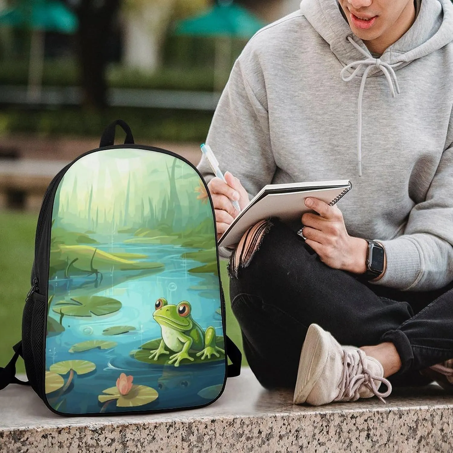 Laptop Backpack for Men 17 Inch Frog in A Pond Work Casual Backpack Lightweight Travel Shoulder Bag