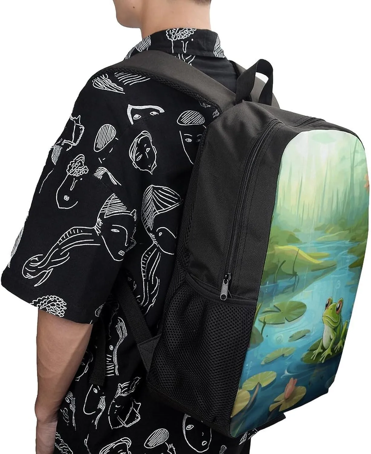 Laptop Backpack for Men 17 Inch Frog in A Pond Work Casual Backpack Lightweight Travel Shoulder Bag
