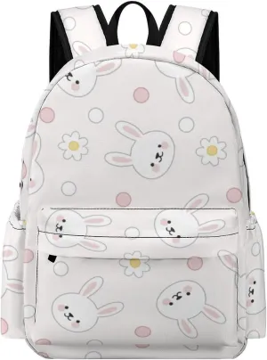 Laptop Backpack for Men Women Cute Bunny Faces Travel Work Backpack with Compartment Large Capacity Flowers And Pink Dots College Daypack Business Work Bag