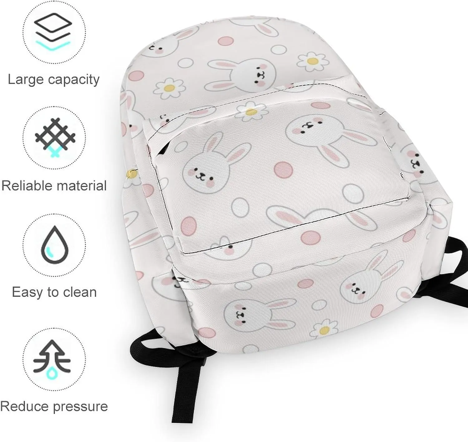 Laptop Backpack for Men Women Cute Bunny Faces Travel Work Backpack with Compartment Large Capacity Flowers And Pink Dots College Daypack Business Work Bag