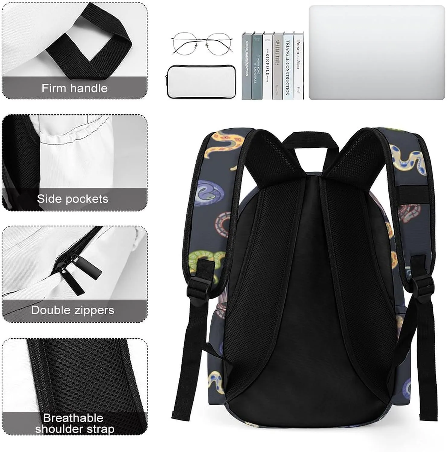 Laptop Backpack for Men Women Snake Animal Summer Travel Work Backpack with Compartment Large Capacity Daypack Business Work Bag