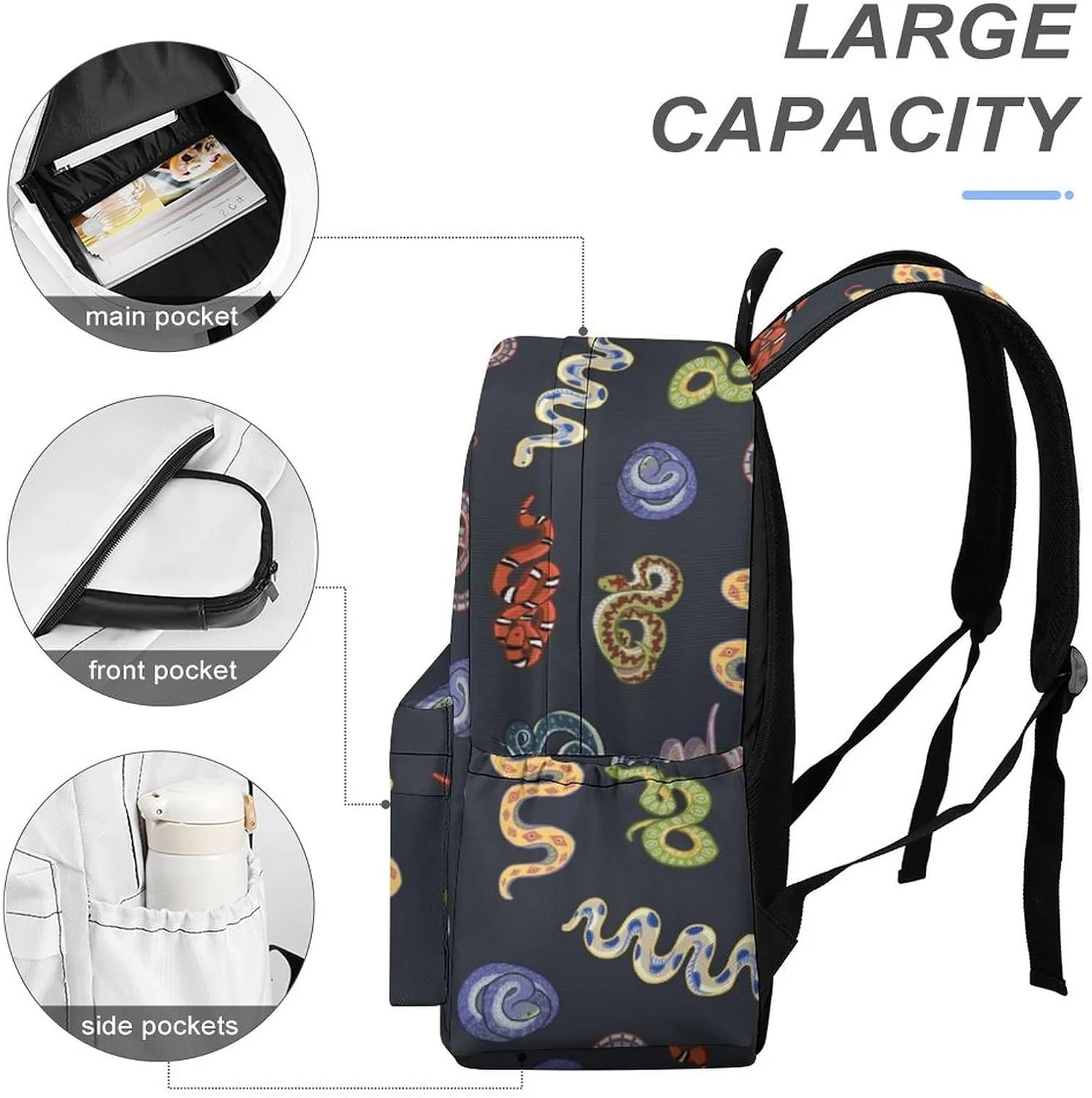 Laptop Backpack for Men Women Snake Animal Summer Travel Work Backpack with Compartment Large Capacity Daypack Business Work Bag