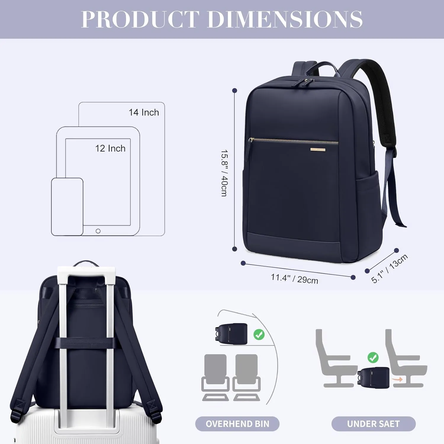 Laptop Backpack for Women - Business Travel Anti Theft Laptop Bag Backpack Water Resistant College Computer Backpacks for Men Women Fits 14Inch Notebook (Dark Blue)