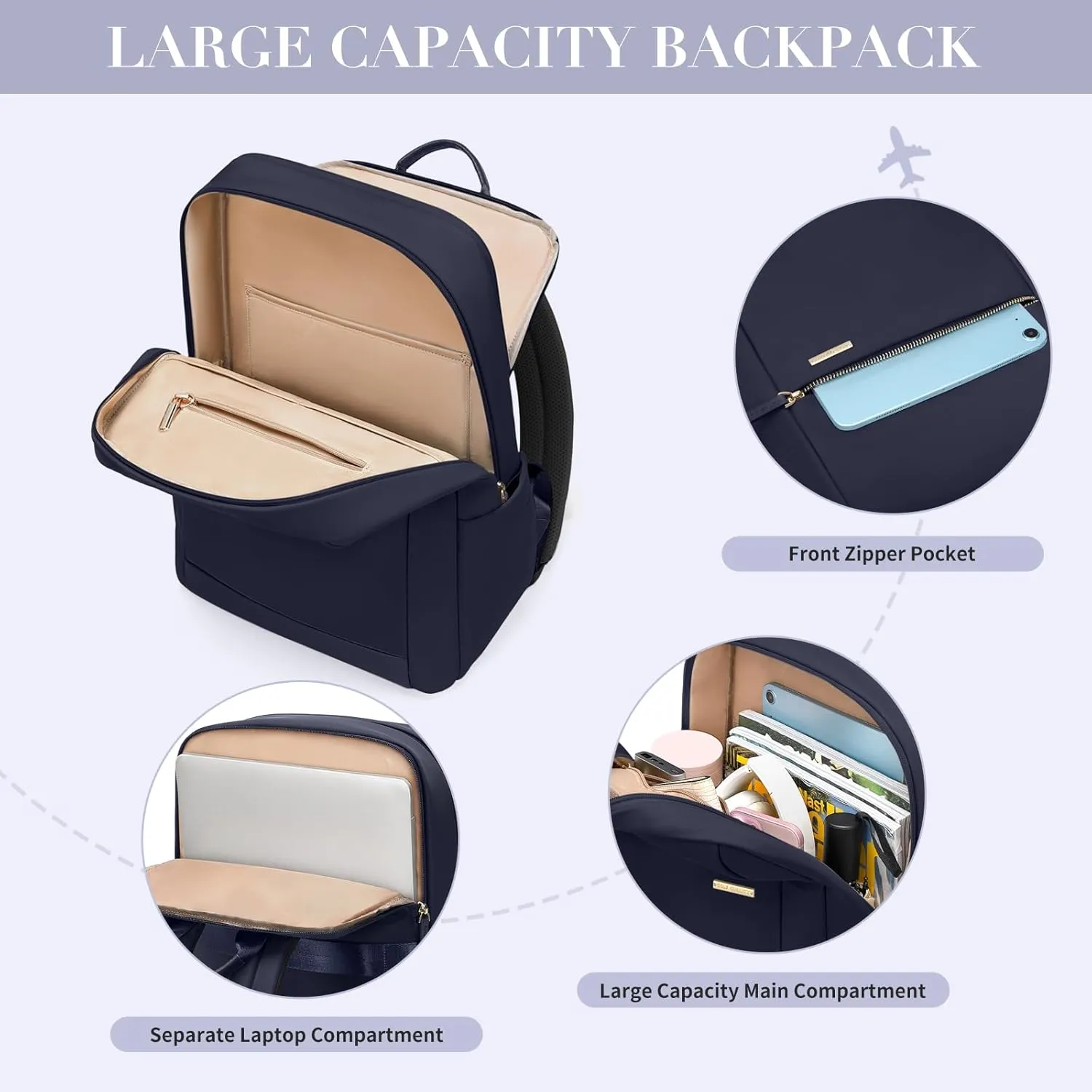 Laptop Backpack for Women - Business Travel Anti Theft Laptop Bag Backpack Water Resistant College Computer Backpacks for Men Women Fits 14Inch Notebook (Dark Blue)