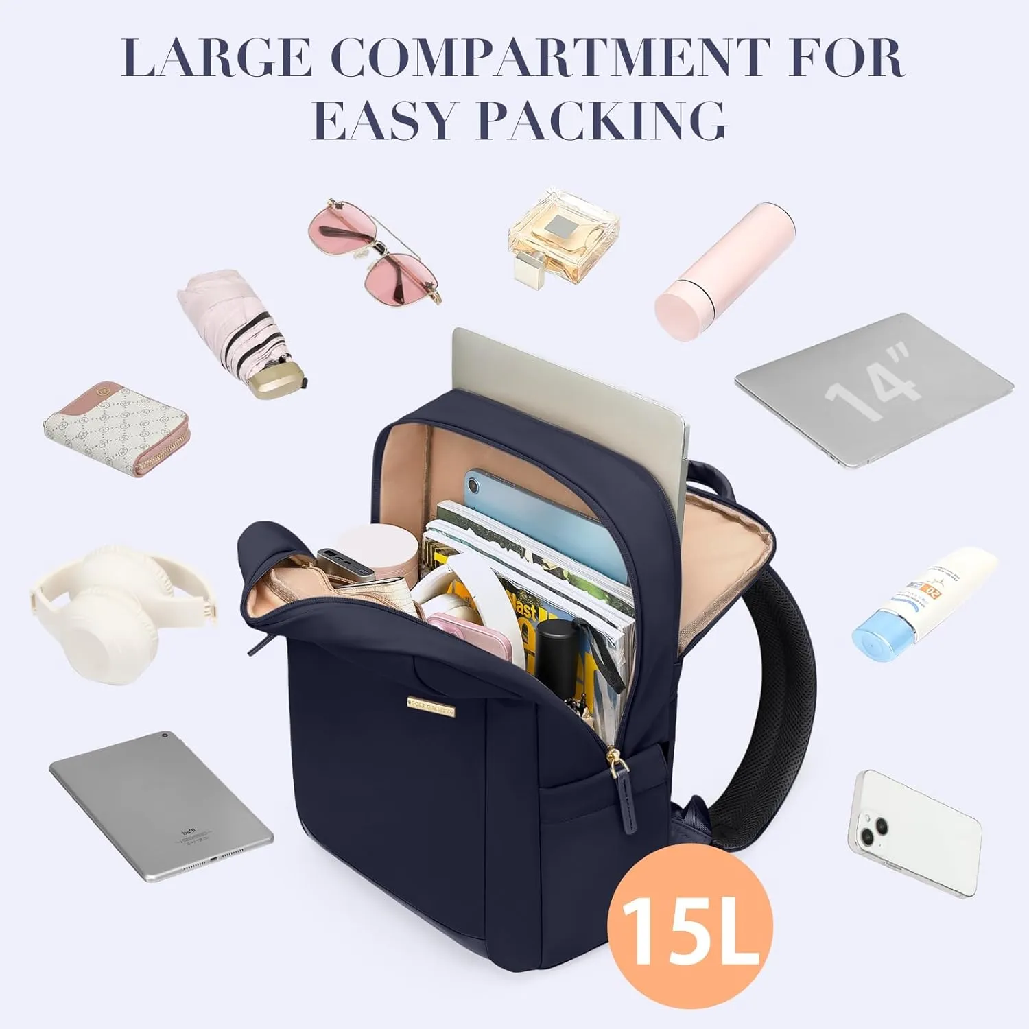Laptop Backpack for Women - Business Travel Anti Theft Laptop Bag Backpack Water Resistant College Computer Backpacks for Men Women Fits 14Inch Notebook (Dark Blue)