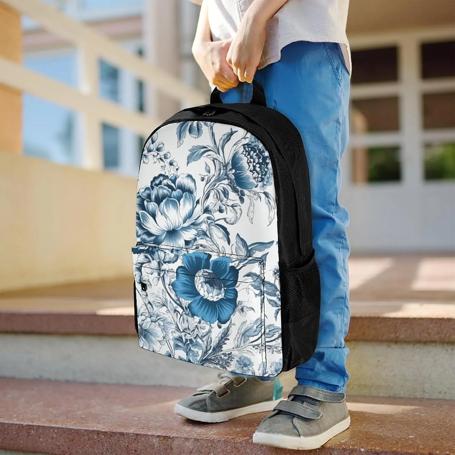 Laptop Backpack for Women Men Daypack Blue And White Floral Pattern Backpacks Computer Bag Travel Laptop Bag Casual Work Bag