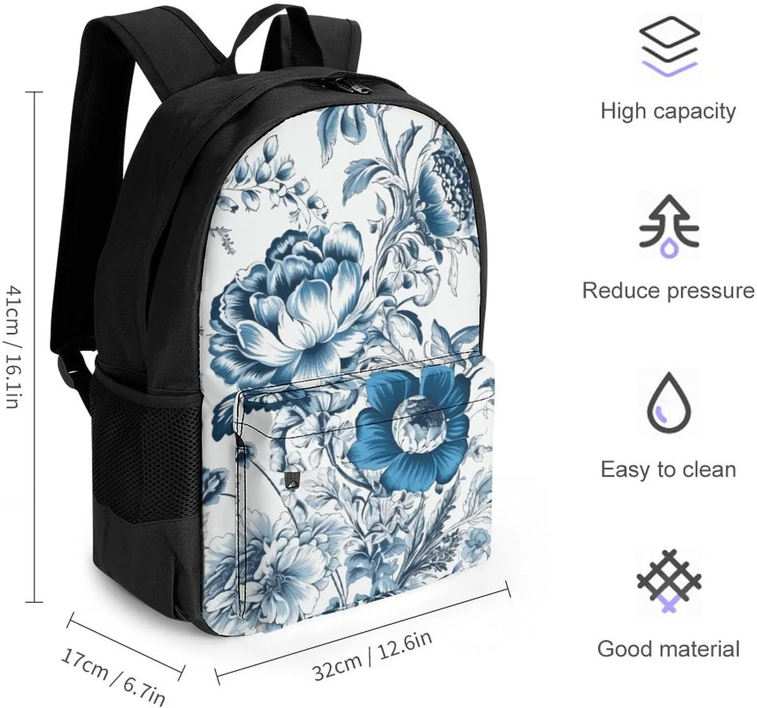 Laptop Backpack for Women Men Daypack Blue And White Floral Pattern Backpacks Computer Bag Travel Laptop Bag Casual Work Bag
