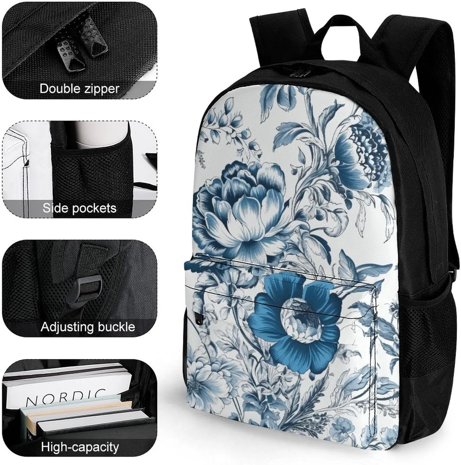 Laptop Backpack for Women Men Daypack Blue And White Floral Pattern Backpacks Computer Bag Travel Laptop Bag Casual Work Bag