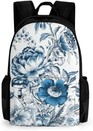 Laptop Backpack for Women Men Daypack Blue And White Floral Pattern Backpacks Computer Bag Travel Laptop Bag Casual Work Bag