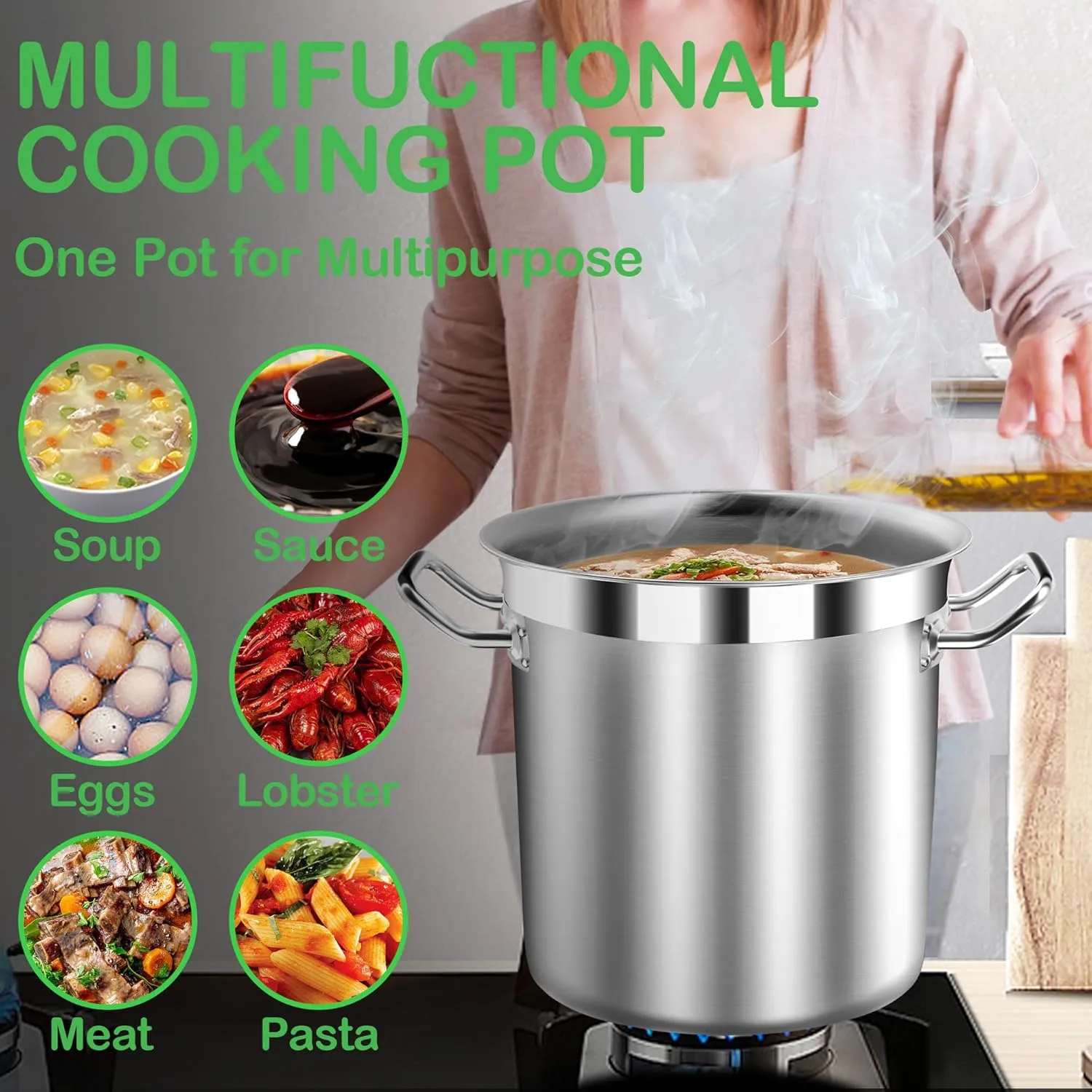 Large Soup Pot with Lid - 40 Quart Stainless Steel Stockpots, Cooking Pots, Stock Pot with Lid, Big Pots for Cooking, Heavy Duty, Induction & Oven Safe