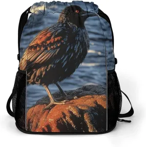 Large Sports Drawstring Backpack Bird by Stone Printed with Dry-Wet Separation | Digital Print Gym Sack | Waterproof Fabric | Shoe Compartment & PVC Pocket | Hydration Mesh for Fitness, Travel, Work