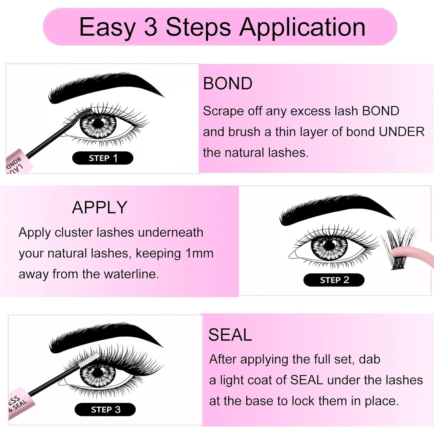 Lash Extension Kit LAUBESS Lash Clusters Kit Cluster Eyelash Extensions Kit Eyelash Clusters Lash Bond and Seal Waterproof Tweezers Brush Lash Glue Remover (Kit 40D-D-Mix14-18)