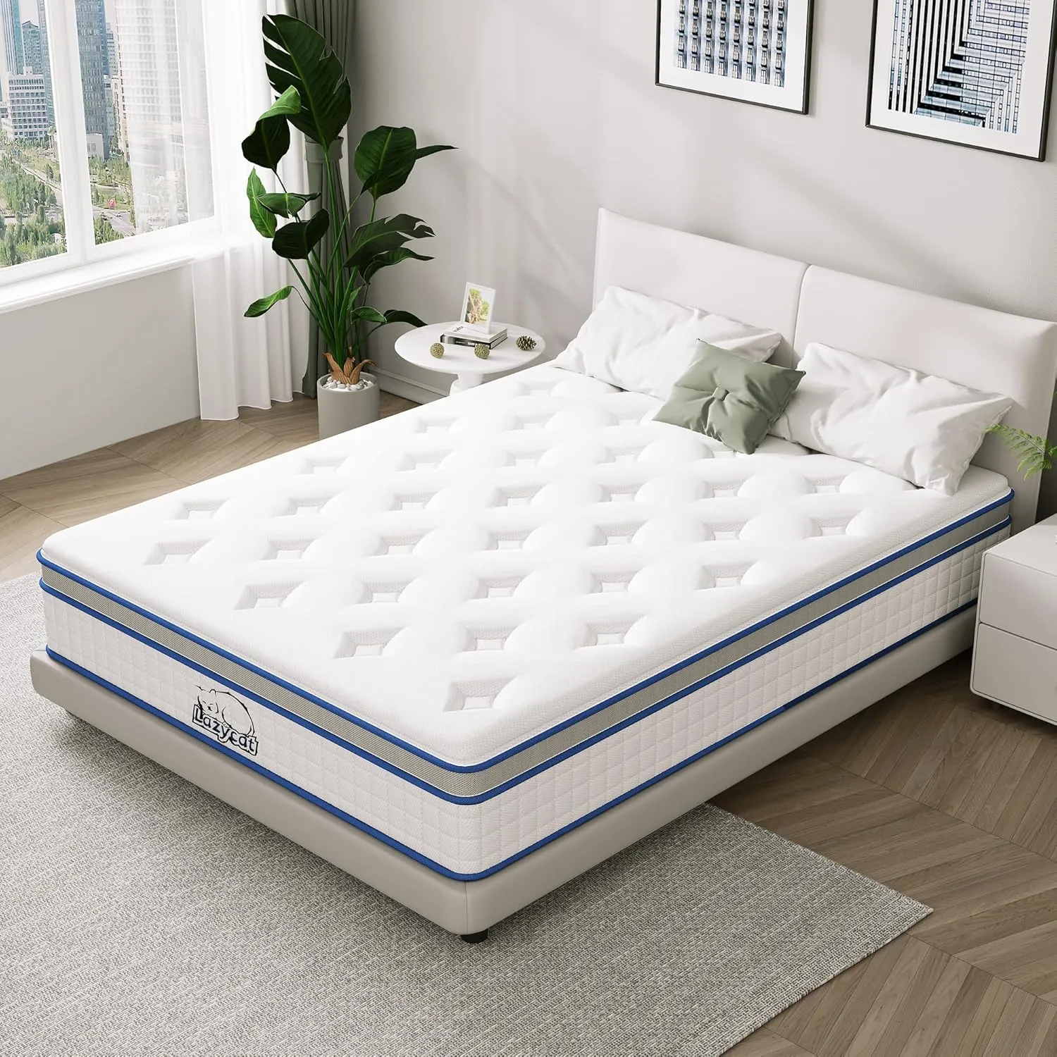 LAZYCAT Queen Mattress, 10 Inch Queen Size Hybrid Mattress in a Box, Gel Memory Foam with Individually Encased Pocket Coil, Medium Firm Feel, Motion Isolation, Fiberglass Free