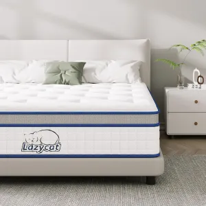 LAZYCAT Queen Mattress, 10 Inch Queen Size Hybrid Mattress in a Box, Gel Memory Foam with Individually Encased Pocket Coil, Medium Firm Feel, Motion Isolation, Fiberglass Free