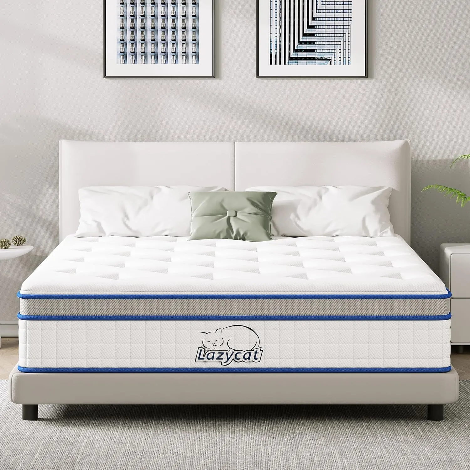 LAZYCAT Queen Mattress, 10 Inch Queen Size Hybrid Mattress in a Box, Gel Memory Foam with Individually Encased Pocket Coil, Medium Firm Feel, Motion Isolation, Fiberglass Free