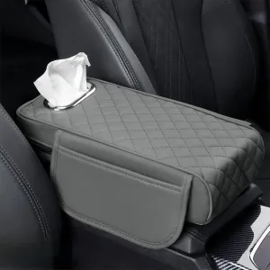 Leather Car Armrest Box Pad for Volkswagen VW Atlas (7-seater) 2018-2020 2021 2022 2023 2024 2025 ,Waterproof Soft Comfy Memory Foam Center Console Cover Side Storage Bag Tissue Box 3 IN 1 Protector