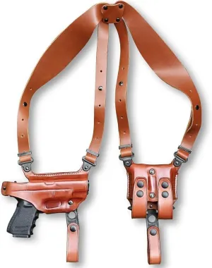 Leather Horizontal Shoulder Holster System with Double Magazine Carrier for, Fn Fnh Usaa FN Reflex Micro Compact 9mm 3.3" Barrel, Right Hand Draw, Brown Color #1661#
