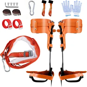 Leather Tree Climbing Gear, 304 Stainless Steel Tree Climbing Spikes Tool with Adjustable Climbing Belt, Upgrade Tree Climbing Equipment for Fruits Picking, Observation, Hunting - Orange