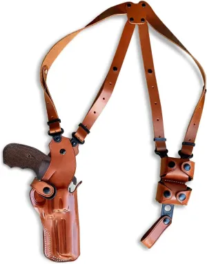Leather Vertical Shoulder Holster with Double Speed Loader, Custom Fit Rugerr Redhawk 41/44/ 45 Long Colt 4.2" Barrel, R/H Draw, Brown Color #1429#