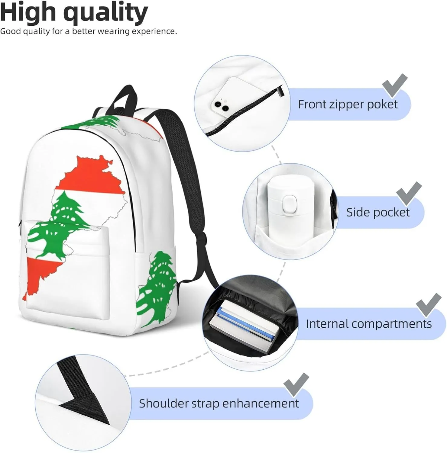 Lebanon Flag Map print Travel Laptop Backpack, Carry on Backpack, Computer Bag for Men Women College Book Bag