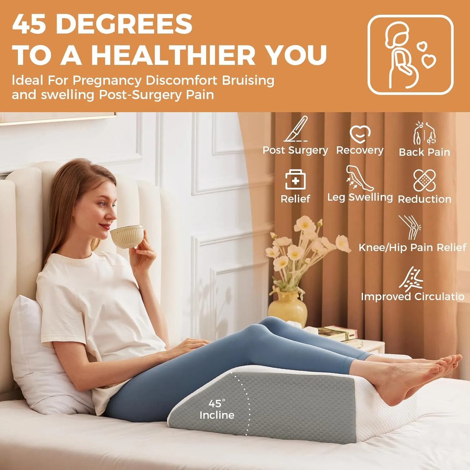 Leg Elevating Pillow, Leg Elevation Pillows for After Surgery, Swelling, Leg Pillow Elevation Blood Circulation, Leg Pillow for Pain Relief, Knee Pillow for Rest, 23.6×16.8×8 Inch White/Grey