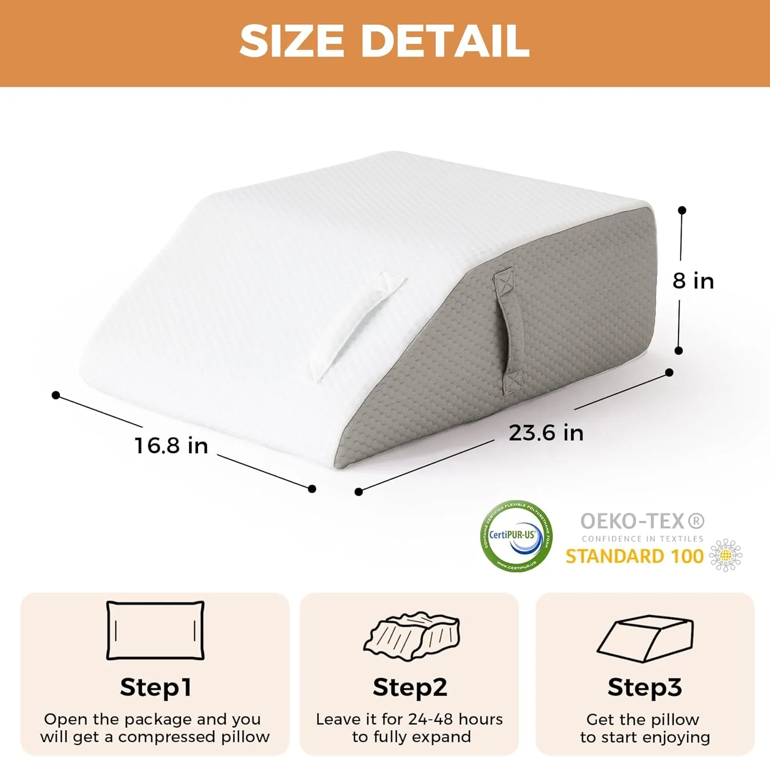 Leg Elevating Pillow, Leg Elevation Pillows for After Surgery, Swelling, Leg Pillow Elevation Blood Circulation, Leg Pillow for Pain Relief, Knee Pillow for Rest, 23.6×16.8×8 Inch White/Grey