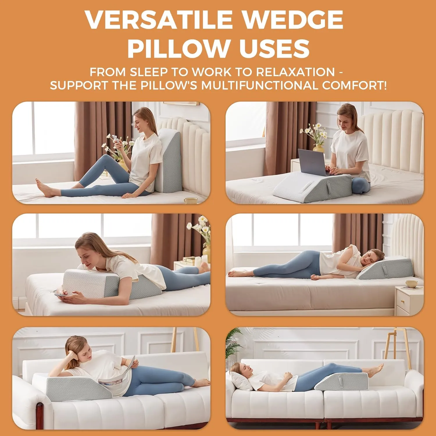 Leg Elevating Pillow, Leg Elevation Pillows for After Surgery, Swelling, Leg Pillow Elevation Blood Circulation, Leg Pillow for Pain Relief, Knee Pillow for Rest, 23.6×16.8×8 Inch White/Grey