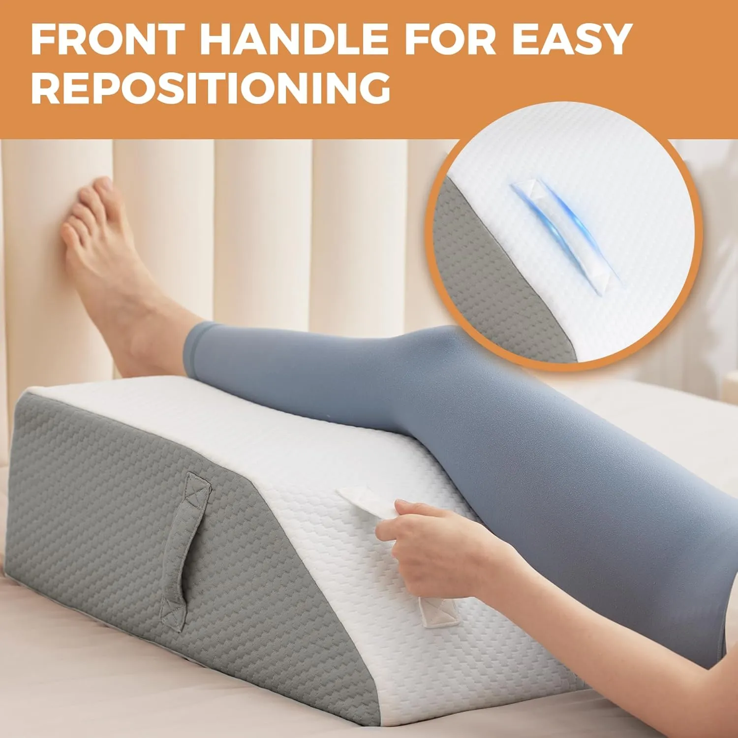 Leg Elevating Pillow, Leg Elevation Pillows for After Surgery, Swelling, Leg Pillow Elevation Blood Circulation, Leg Pillow for Pain Relief, Knee Pillow for Rest, 23.6×16.8×8 Inch White/Grey