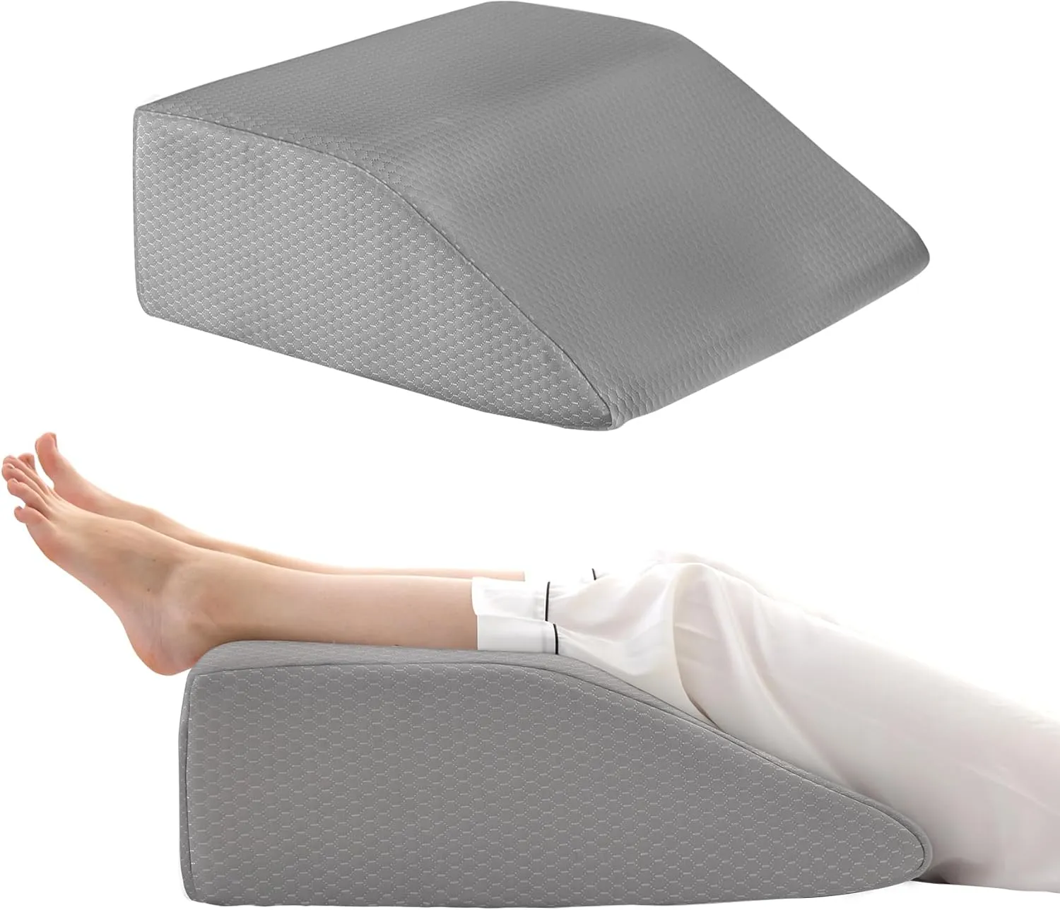 Leg Elevation Pillows, Leg Pillows for Sleeping, Cooling Gel Memory Foam Top, Wedge Pillow for Legs, Leg Wedges for Circulation, Swelling, After Surgery - Removable Cover (8 Inch, Grey)