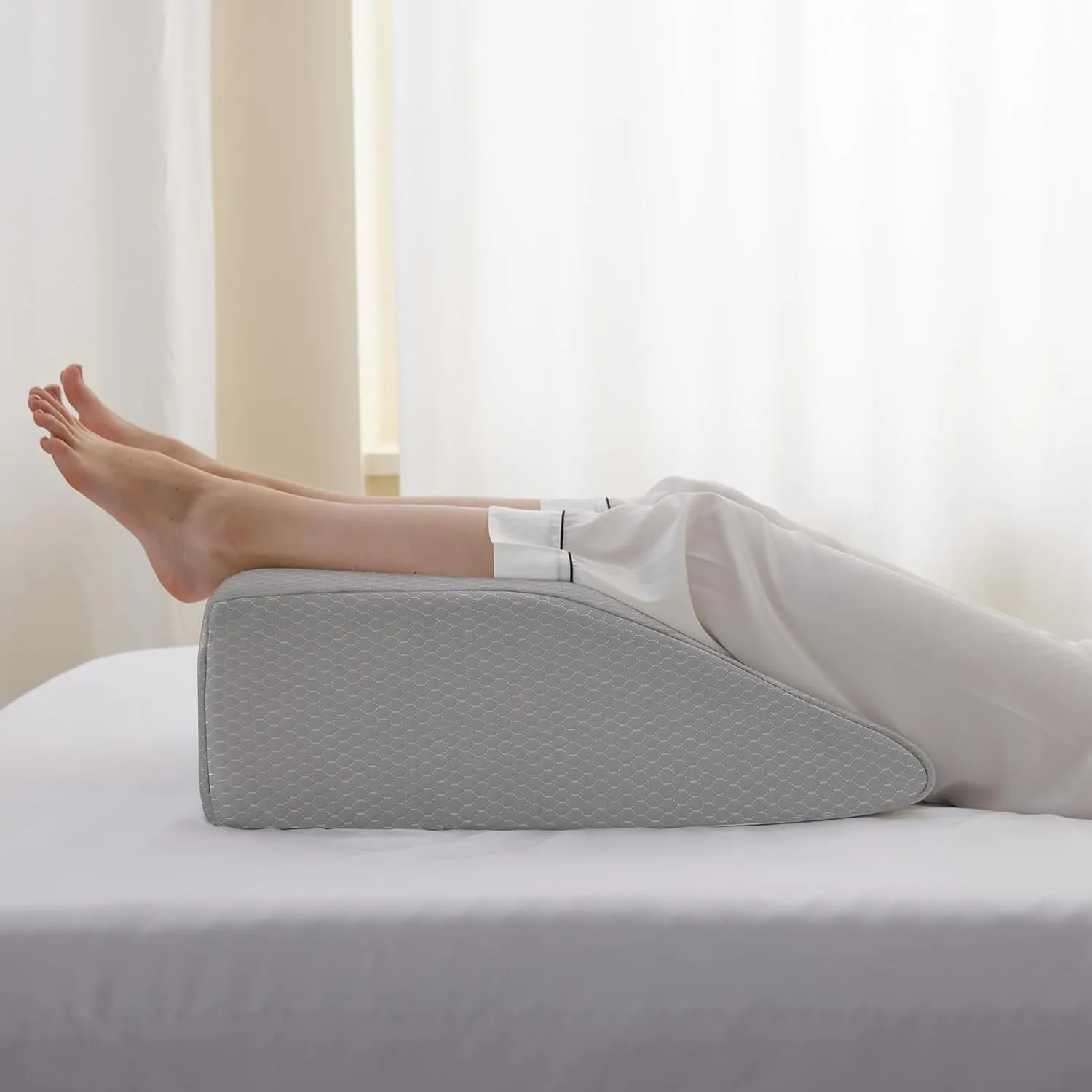 Leg Elevation Pillows, Leg Pillows for Sleeping, Cooling Gel Memory Foam Top, Wedge Pillow for Legs, Leg Wedges for Circulation, Swelling, After Surgery - Removable Cover (8 Inch, Grey)