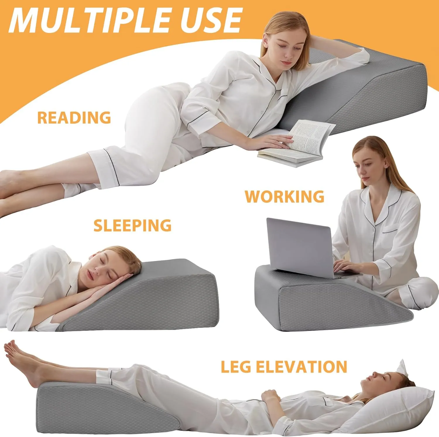 Leg Elevation Pillows, Leg Pillows for Sleeping, Cooling Gel Memory Foam Top, Wedge Pillow for Legs, Leg Wedges for Circulation, Swelling, After Surgery - Removable Cover (8 Inch, Grey)