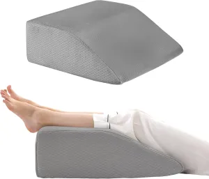 Leg Elevation Pillows, Leg Pillows for Sleeping, Cooling Gel Memory Foam Top, Wedge Pillow for Legs, Leg Wedges for Circulation, Swelling, After Surgery - Removable Cover (8 Inch, Grey)