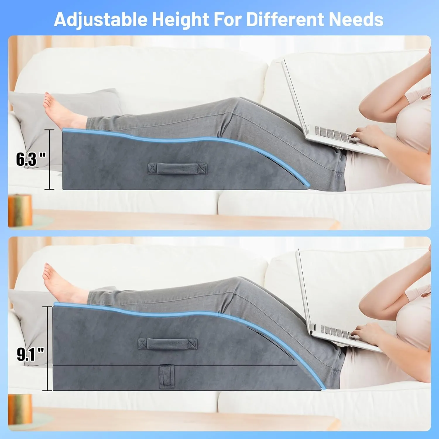 Leg Elevation Pillows, Wedge Pillow for After Surgery, Memory Foam Leg Support Adjustable, Comfort Care for Back Knee Hip Ankles Pain, Knee Pillow for Sleeping Blood Circulation Grey