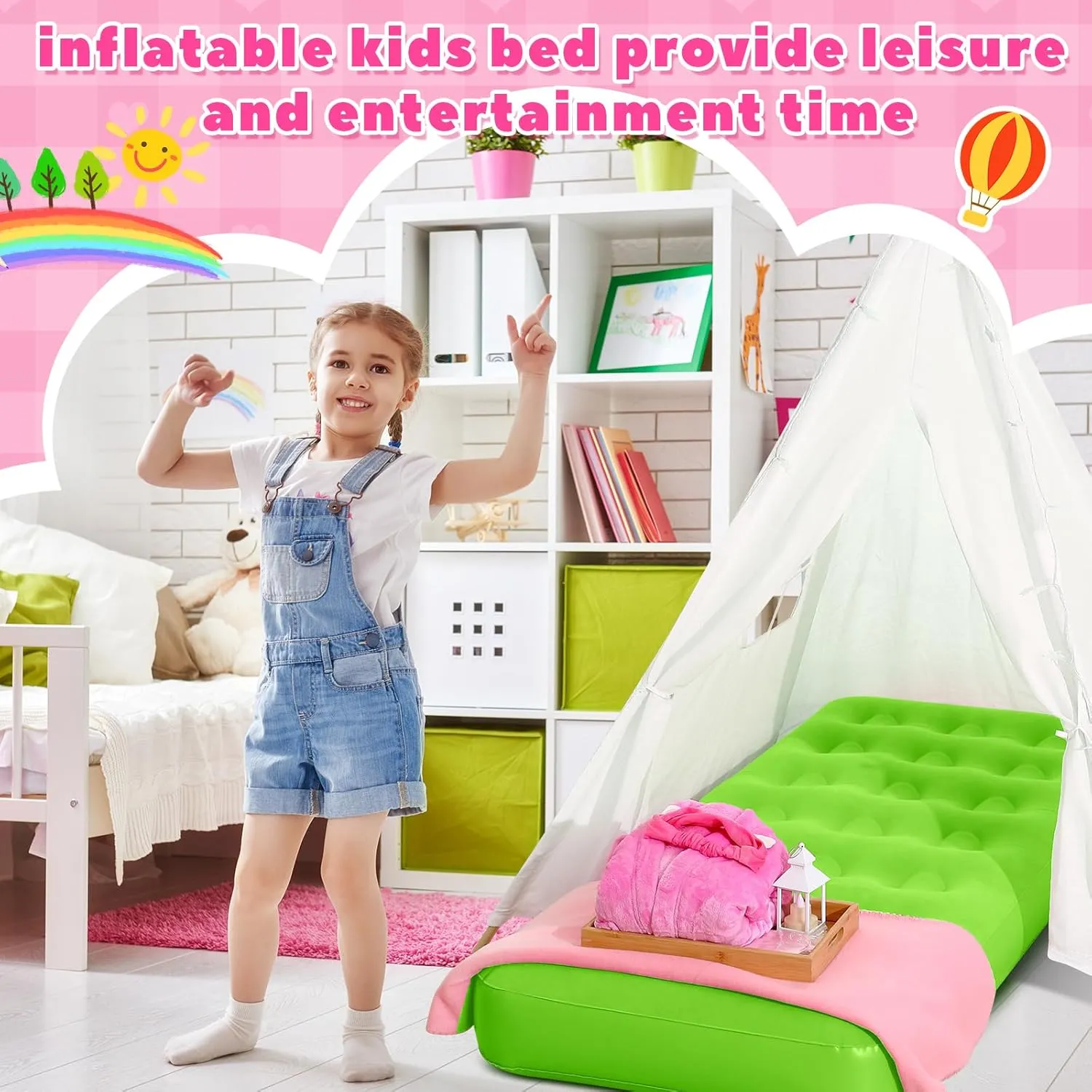 Leyndo 4 Pack Kids Air Mattress Bulk Toddler Inflatable Bed Blow up Camping Sleeping Pad 61.81 x 25.98 x 7.09 Inches Kid Inflatable Airbed for Aged 3-10 Years Old (Multicolor)