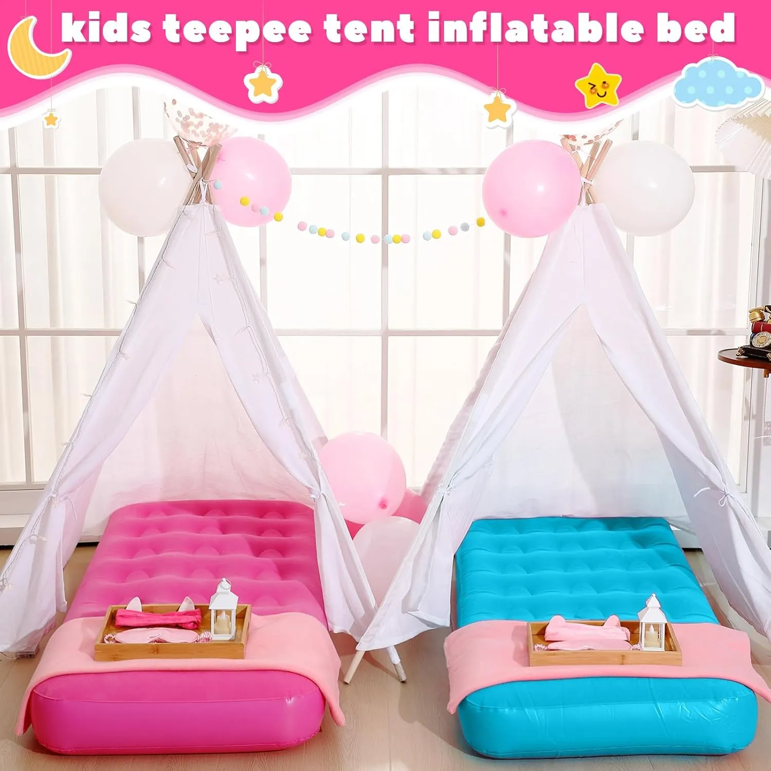Leyndo 4 Pack Kids Air Mattress Bulk Toddler Inflatable Bed Blow up Camping Sleeping Pad 61.81 x 25.98 x 7.09 Inches Kid Inflatable Airbed for Aged 3-10 Years Old (Multicolor)