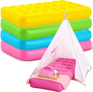 Leyndo 4 Pack Kids Air Mattress Bulk Toddler Inflatable Bed Blow up Camping Sleeping Pad 61.81 x 25.98 x 7.09 Inches Kid Inflatable Airbed for Aged 3-10 Years Old (Multicolor)