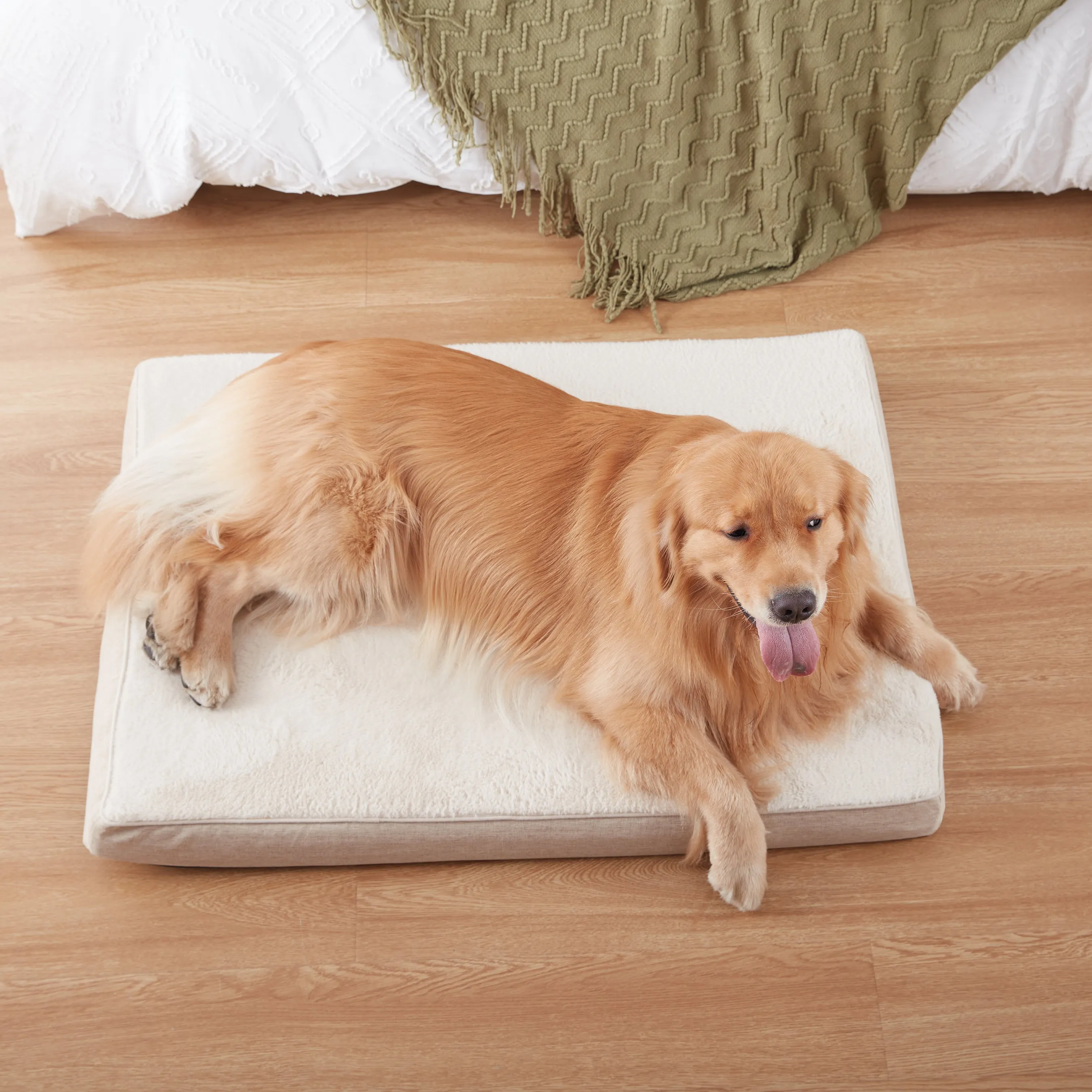 LFC PETS Plush Memory Foam Orthopedic Dog Beds for Medium to Extra Large Jumbo Dogs, Pet Crate Bed Mat with Cooling Gel Sponge, Removable Washable Cover & Waterproof Lining, M/L/XLL