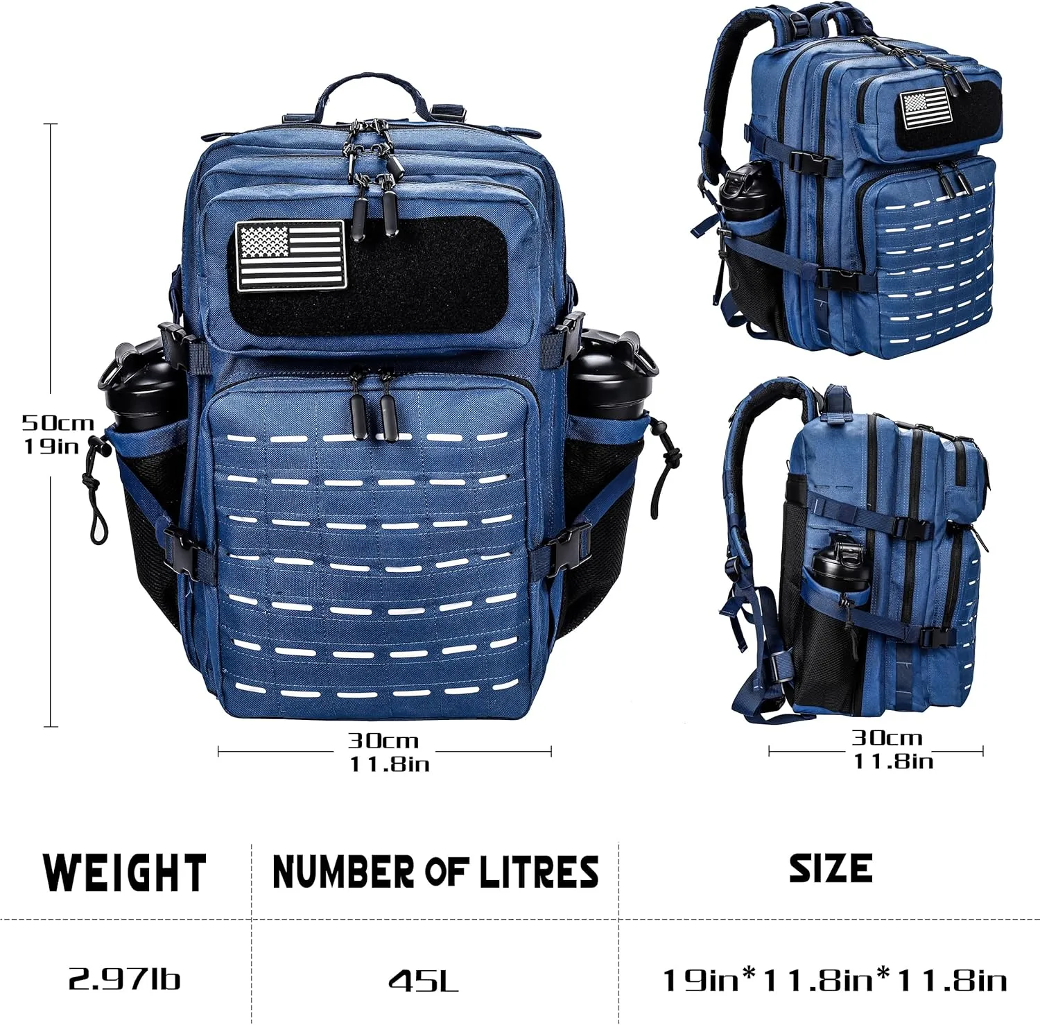 LHI Tactical Military Backpack for Men 25L/45L Large Molle Army Assault Pack 3 Day Hiking Rucksack With Bottle Holder