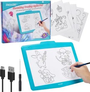 Light Pad, IMAGE A4 Tracing Pad with USB Power Supply/Battery Operated, Dimmable Brightness with Memory Function, LED Tracing Light Pad for Drawing, Sketching and Animation 6000k Blue