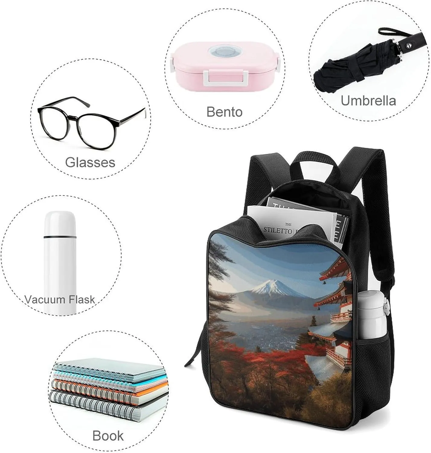 Lightweight Backpacks Cute Travel Bag Durable Japan Mount Landscape Printing Small Travel Backpack For Women & Men