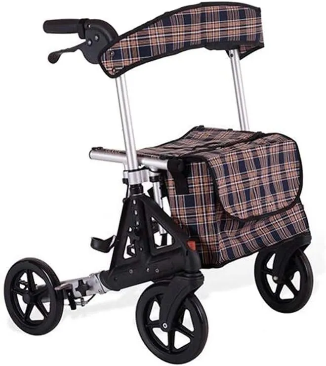 Lightweight Foldable 4 Wheel Rollator Walker Aid Adjustable Height with Padded Waterproof Seat Lockable Brakes and Storage Bag for The Elderly