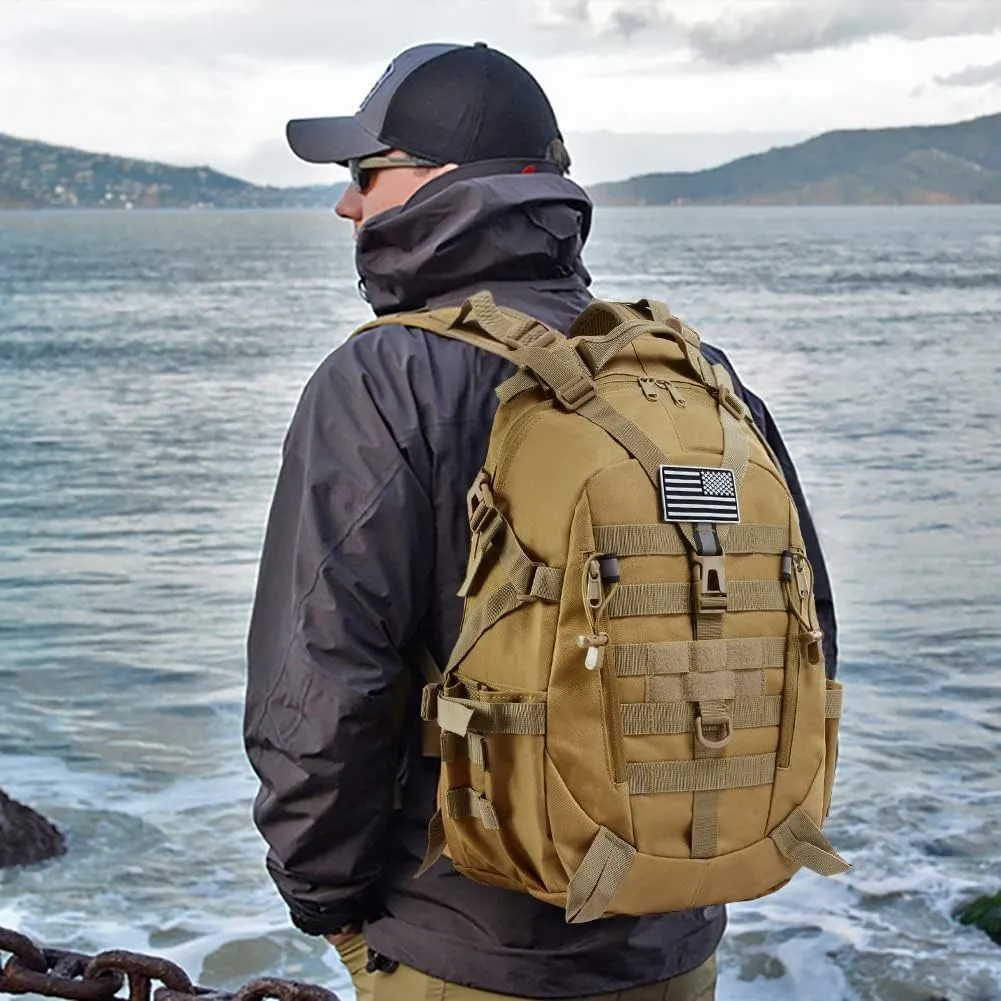 LIMHOO Tactical Motorcycle Backpack Military Molle Bag EDC Rucksack Hiking Daypacks for Cycling Camping Trekking Hunting Traveling with Reflective Straps (Khaki)
