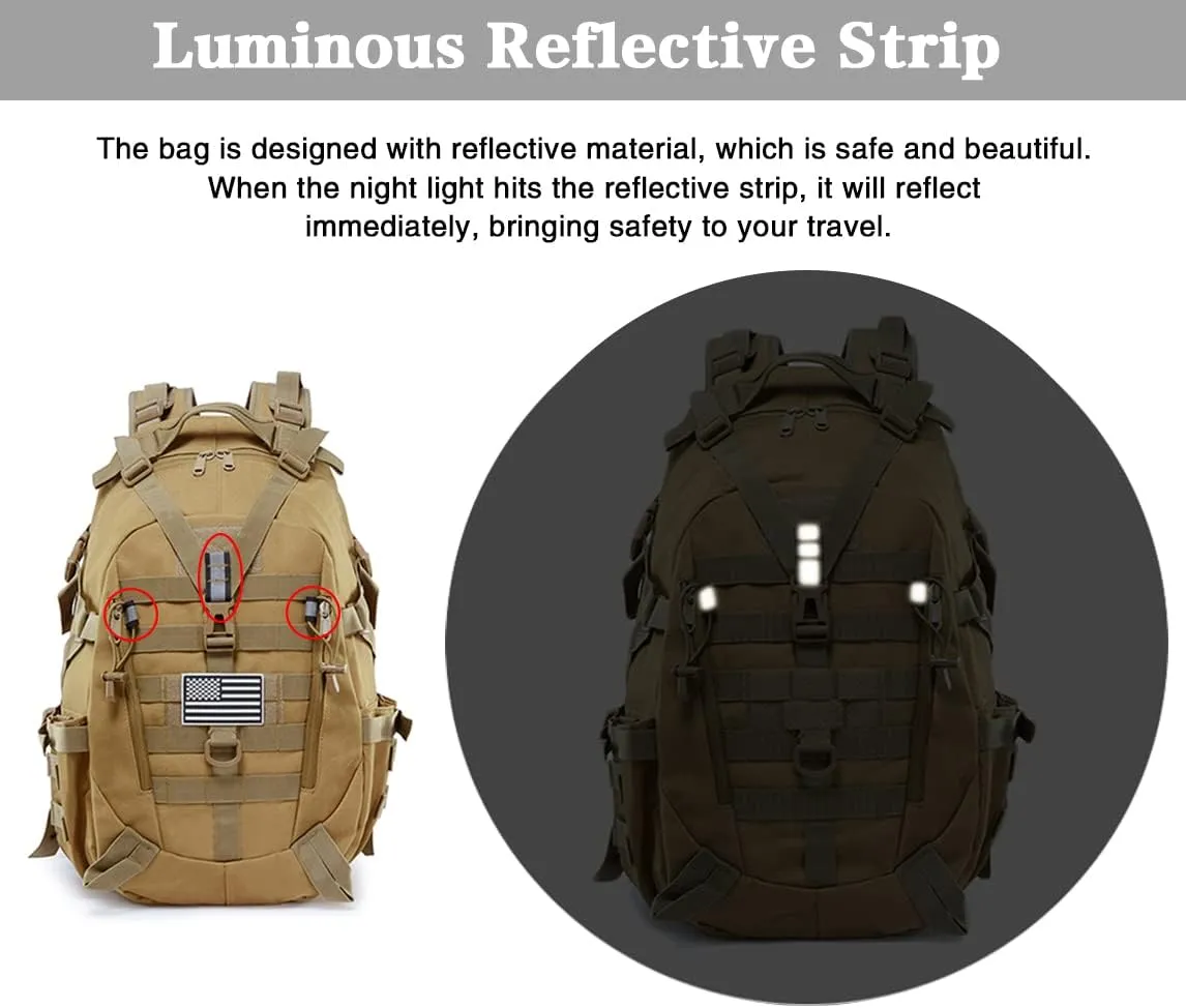 LIMHOO Tactical Motorcycle Backpack Military Molle Bag EDC Rucksack Hiking Daypacks for Cycling Camping Trekking Hunting Traveling with Reflective Straps (Khaki)